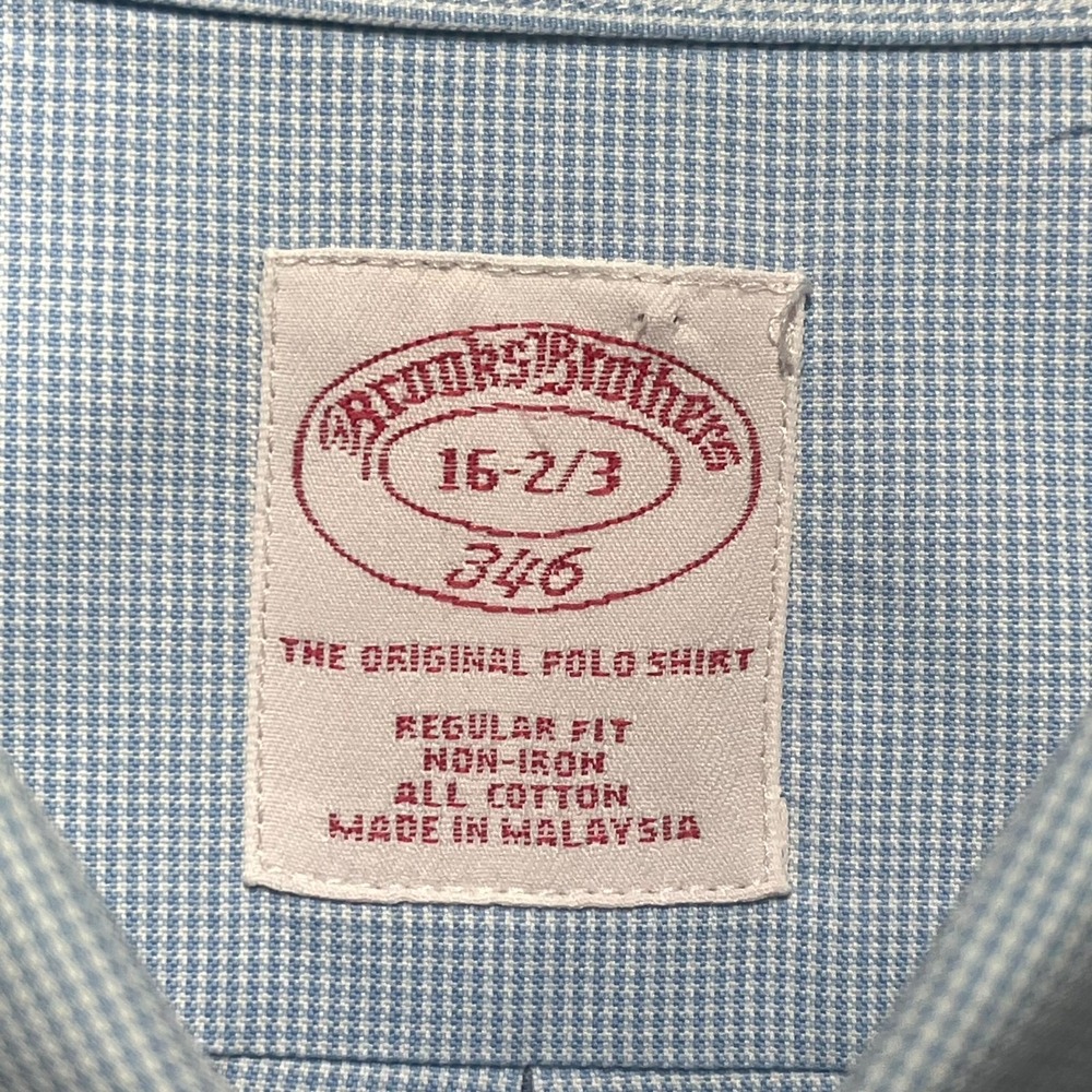 Brooks Brothers Dress Shirt Mens 16.5 Blue White Cotton Regular Fit Pleated - Picture 3 of 12